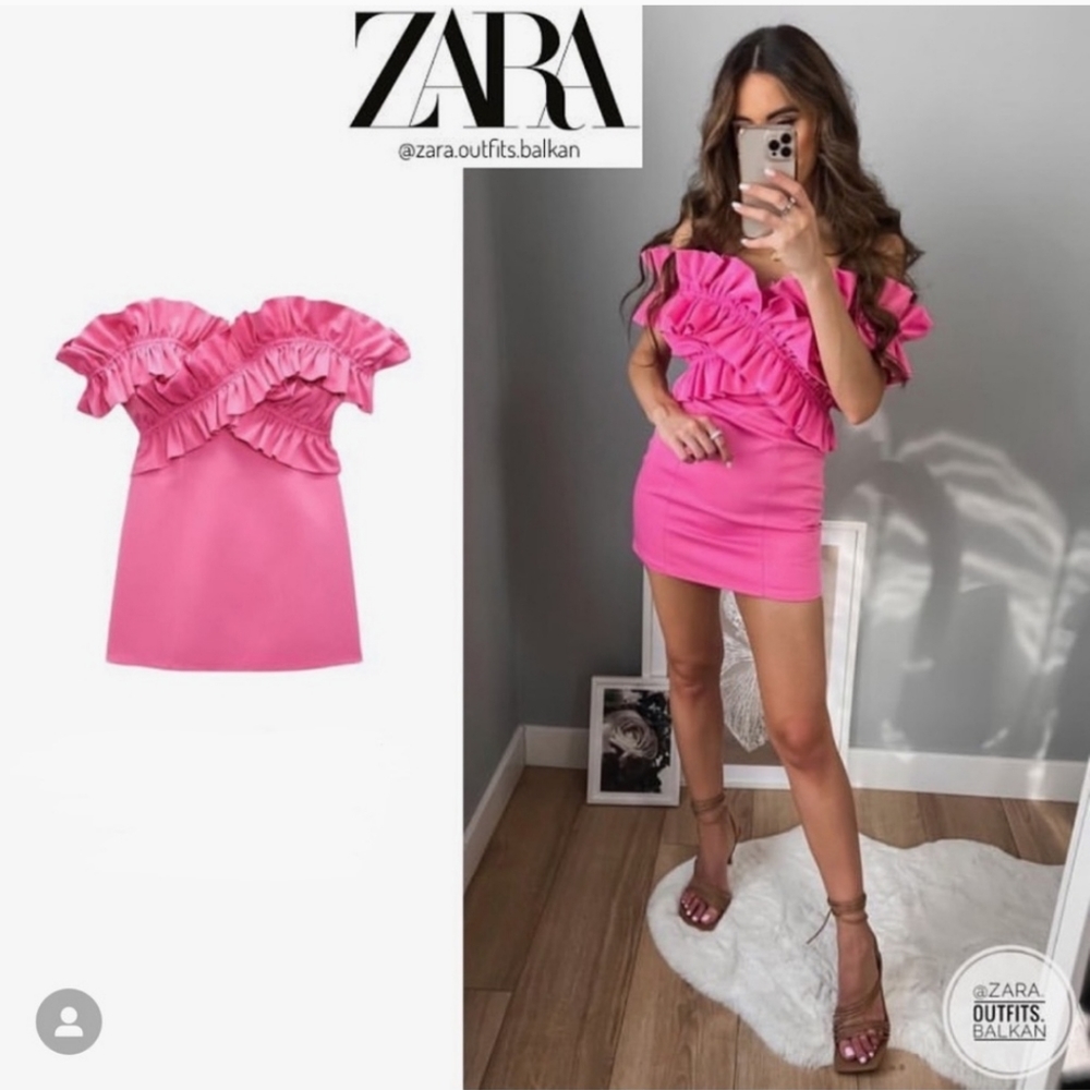 Zara Pink Ruffled Mini Dress - Picture 4 of 5